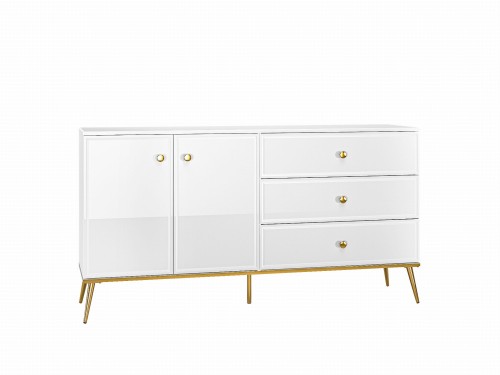 Komoda 2- drzwiowa z trzema szufladami ze złotymi nóżkami Goldin 04