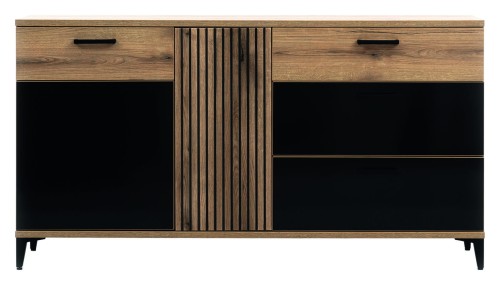 Komoda ARIS AS3 LAMELE dąb evoke / czarny połysk