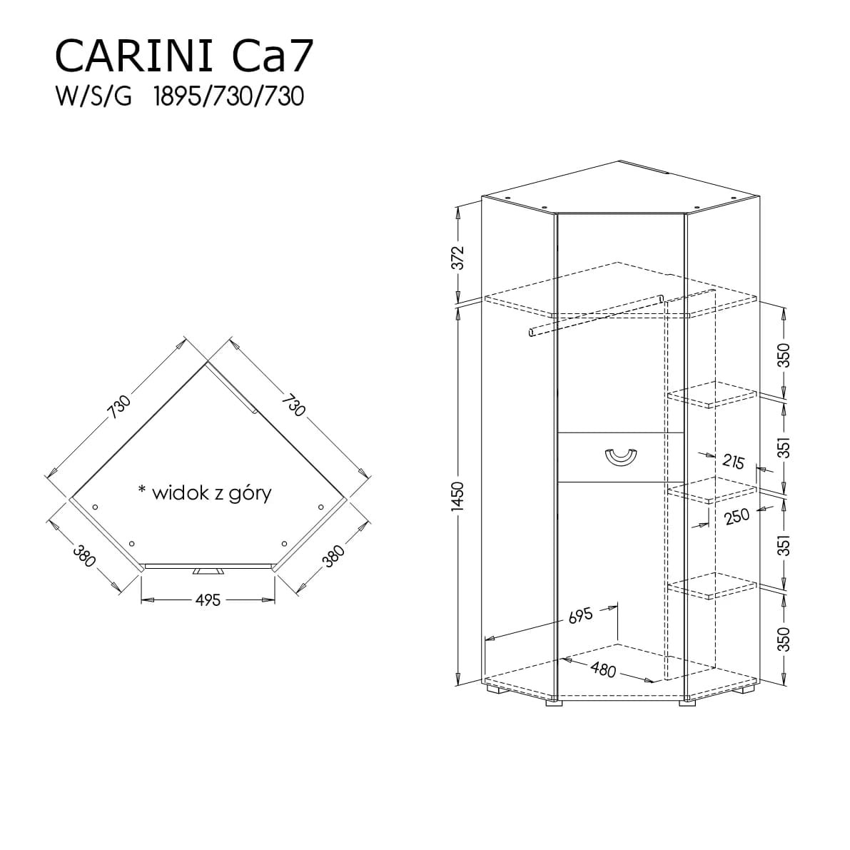 szkic techniczny szafy carini ca 7