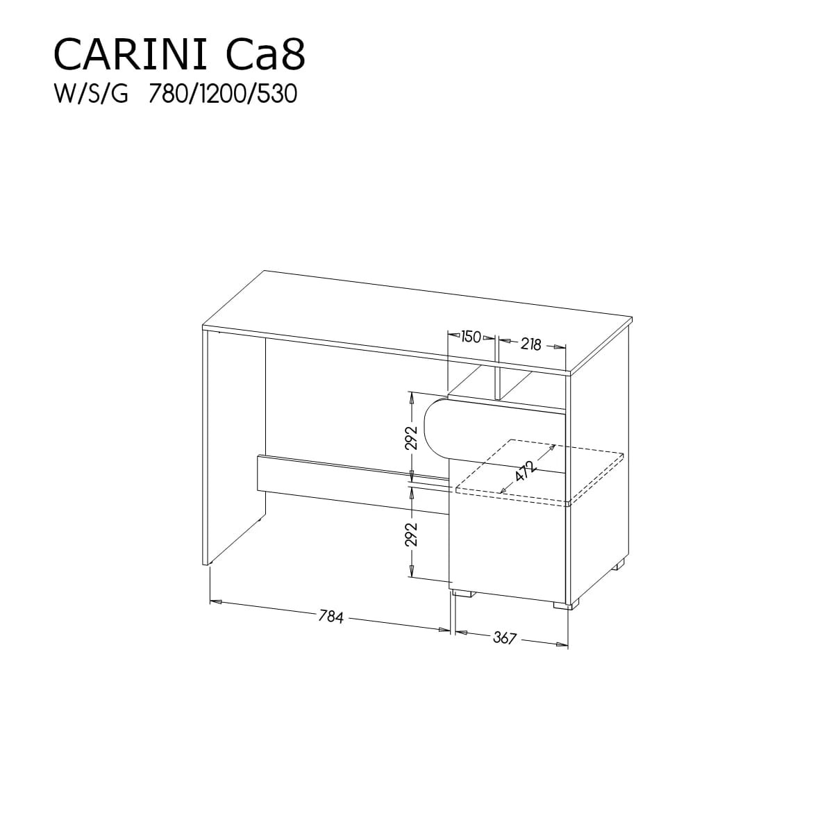 szkic techniczny biurka carini ca 8