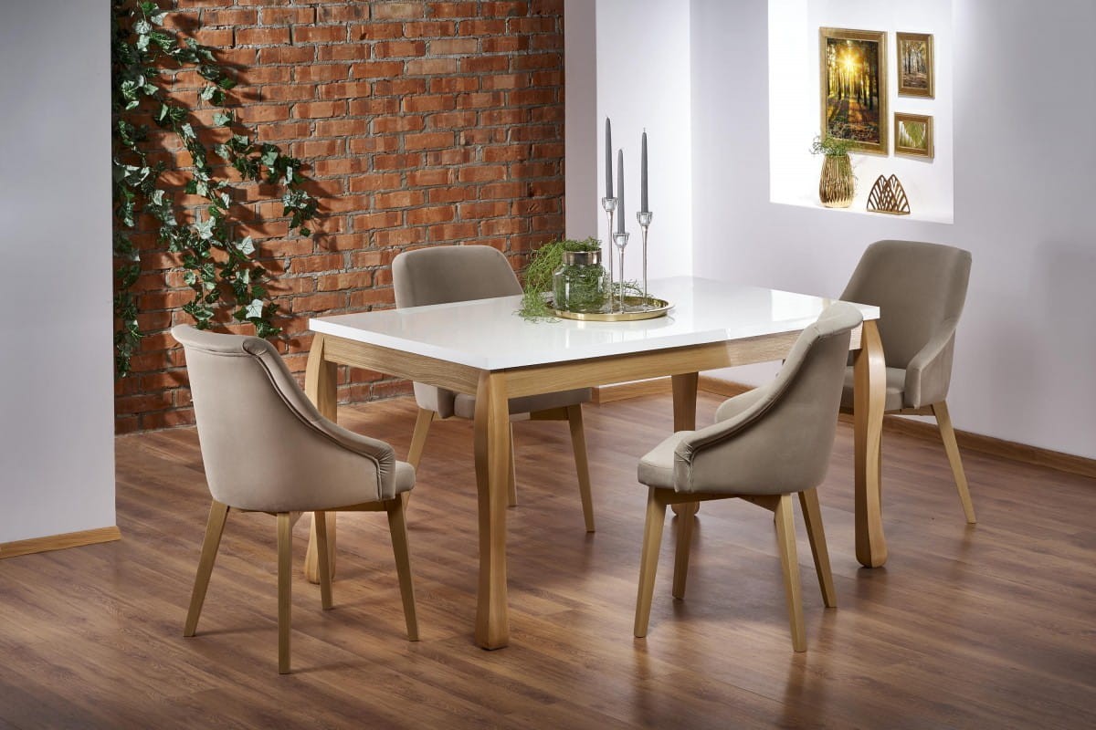 DONOVAN stół kolor blat - biały / dąb naturalny, nogi - dąb naturalny (140-210x90x75 cm) (1p=1szt)
