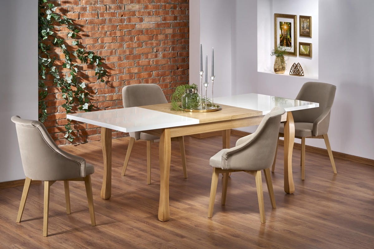 DONOVAN stół kolor blat - biały / dąb naturalny, nogi - dąb naturalny (140-210x90x75 cm) (1p=1szt)