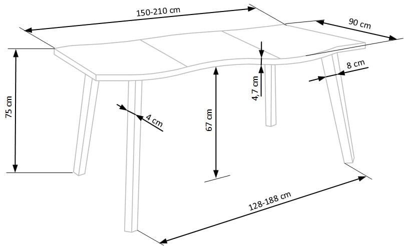 DICKSON stół rozkładany 150-210/90 cm, blat - naturalny, nogi - czarny (2p=1szt)