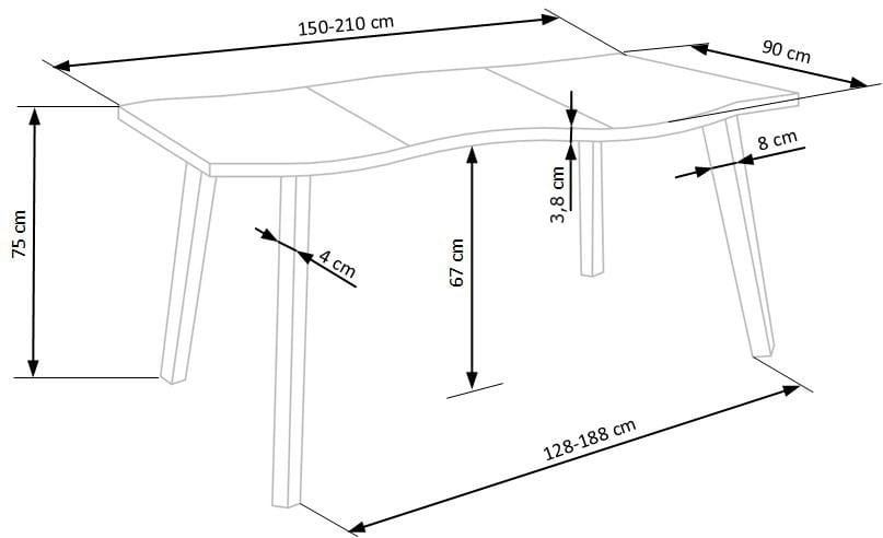 DICKSON stół rozkładany 150-210/90 cm, blat - naturalny, nogi - czarny (2p=1szt)