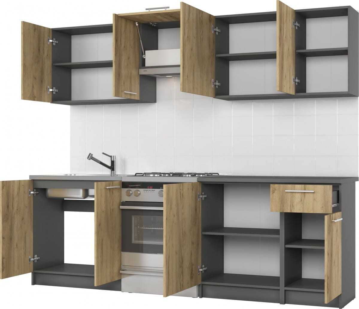 DARIA 240 kuchnia zestaw korpus: antracyt, fronty: dąb craft (10p=1kpl)