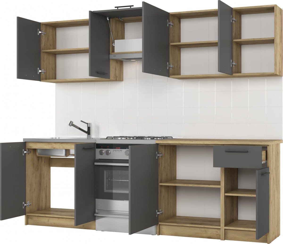 DARIA 240 kuchnia zestaw korpus: dąb craft, fronty: antracyt (10p=1kpl)