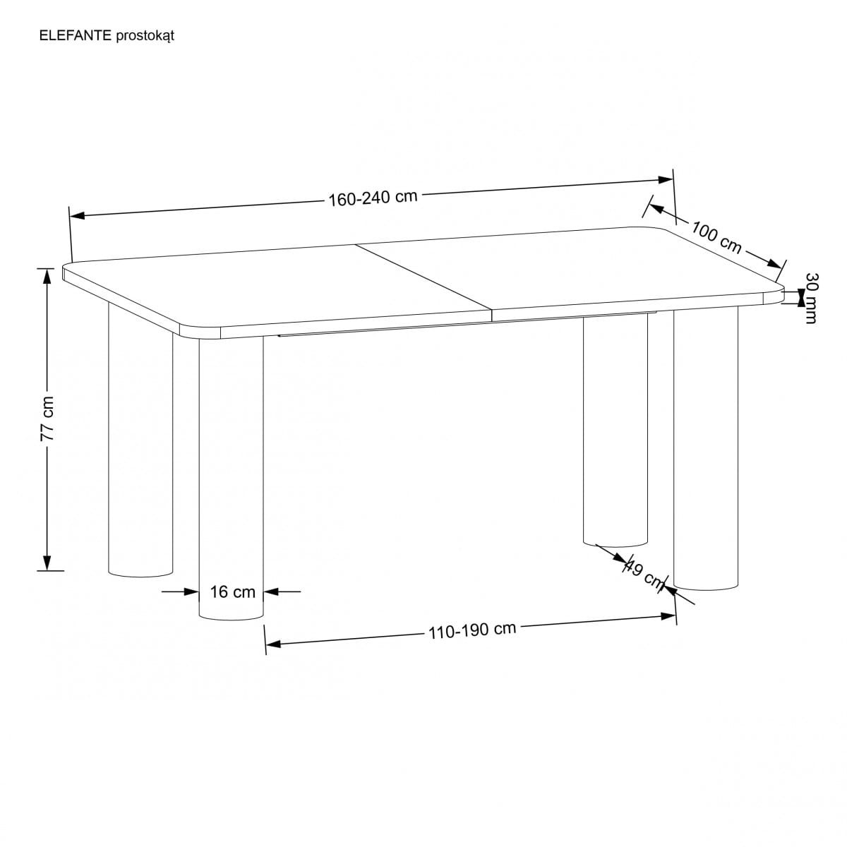 ELEFANTE PROSTOKĄT stół rozkładany 160-240/100 dąb naturalny (2p=1szt)