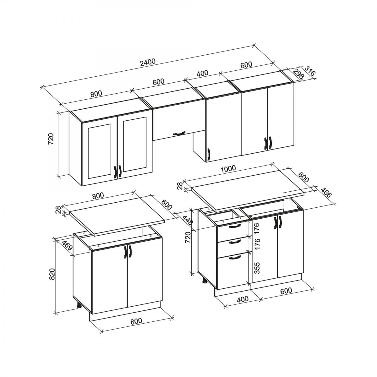 ELIZABETH 240 kuchnia zestaw korpus: dąb sonoma, front: popielaty (12p=1kpl)