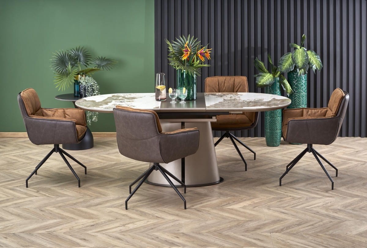 ROBINSON stół rozkładany, beżowy marmur / cappuccino / czarny (3p=1szt)