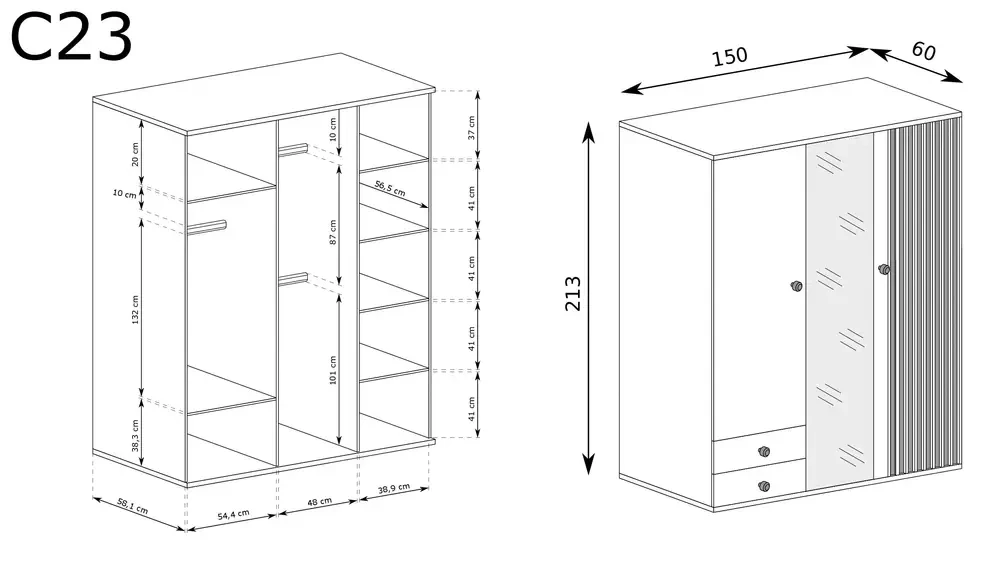 DUŻA SZAFA Z LUSTREM CALI C-23