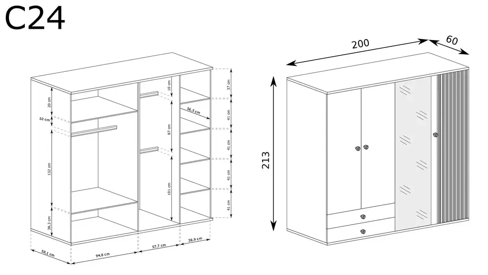 DUŻA SZAFA Z LUSTREM CALI C-24