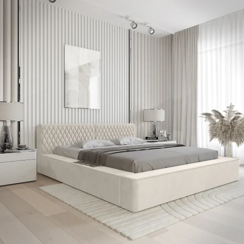 Łóżko tapicerowane z pojemnikiem na pościel Azurro 140x200 [QUATRO]